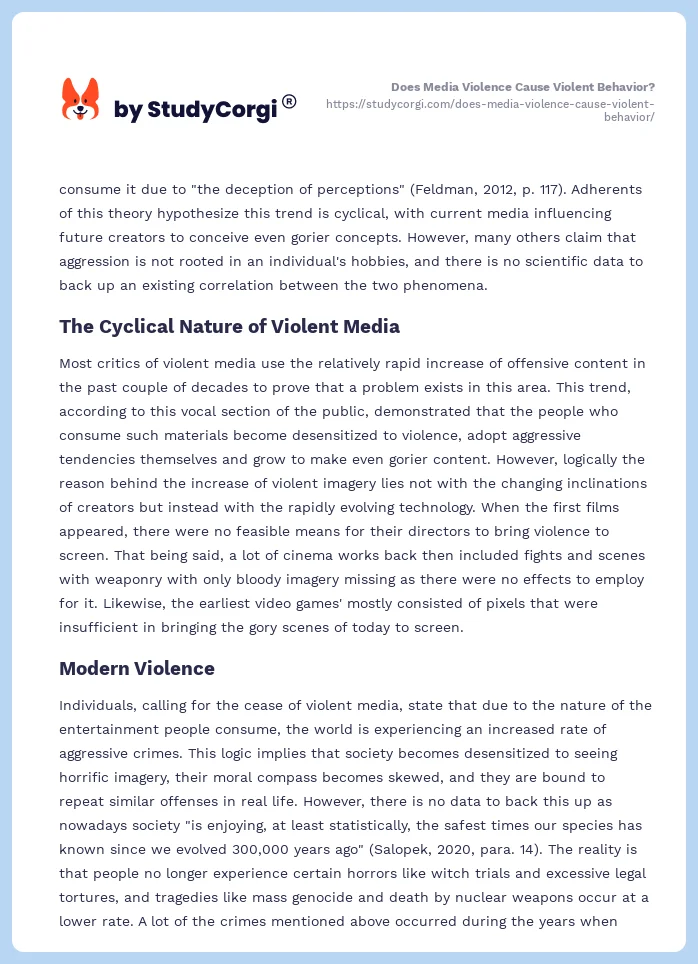 Does Media Violence Cause Violent Behavior?. Page 2
