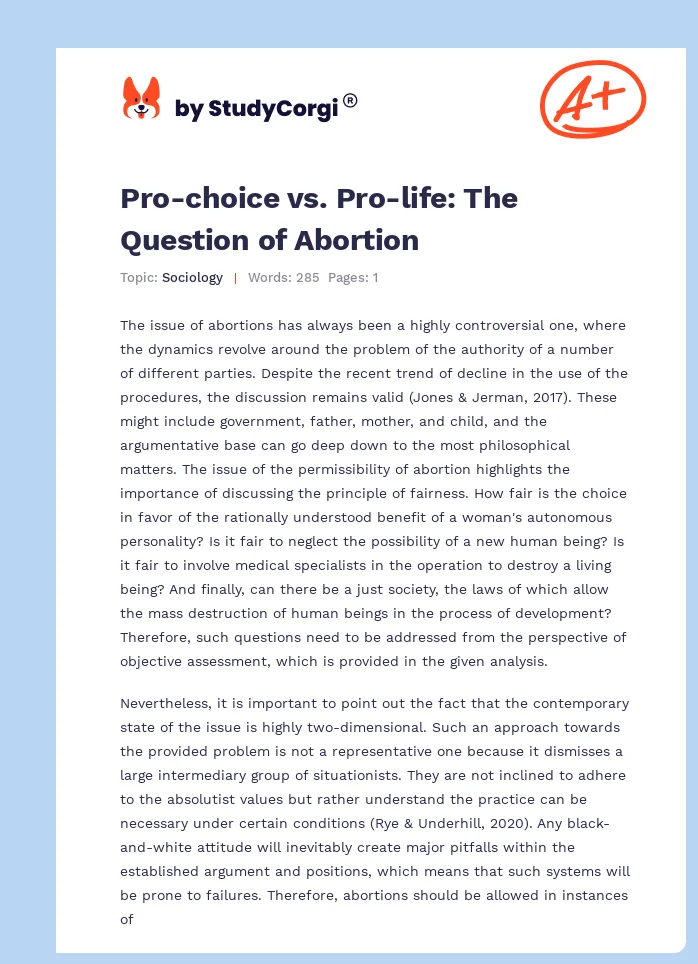 Pro-choice vs. Pro-life: The Question of Abortion. Page 1