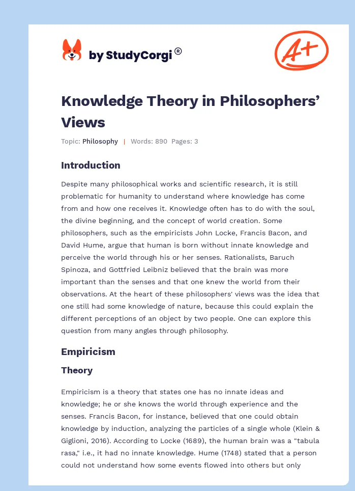 Knowledge Theory in Philosophers’ Views. Page 1