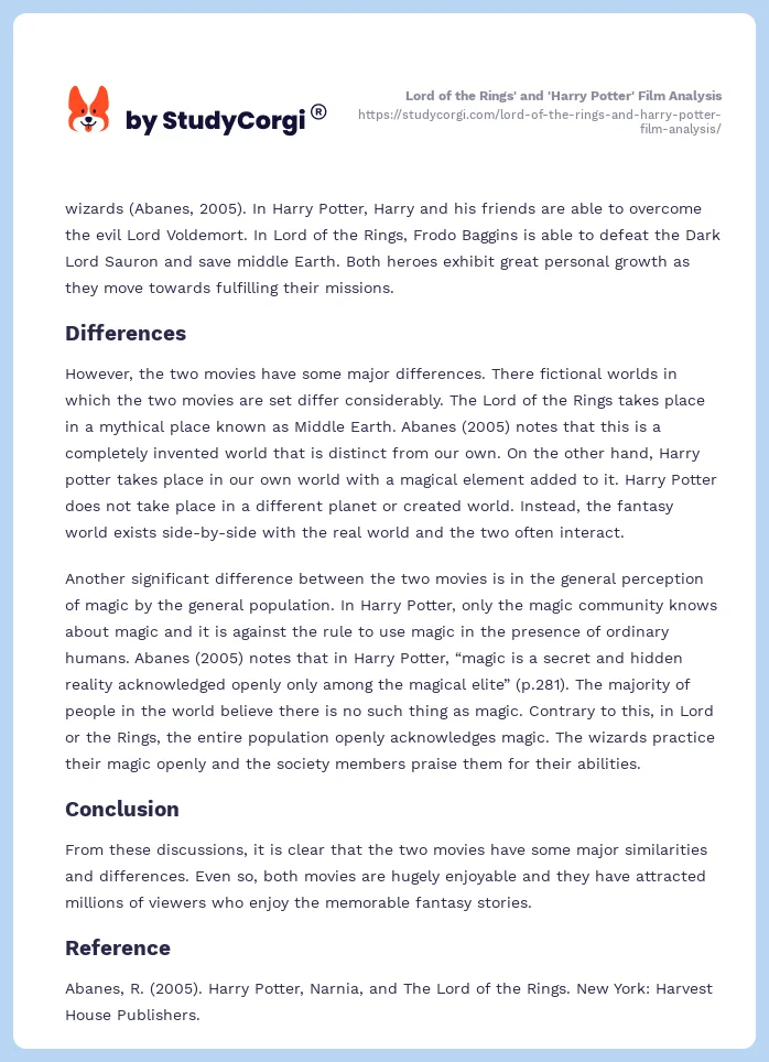 Lord of the Rings' and 'Harry Potter' Film Analysis. Page 2