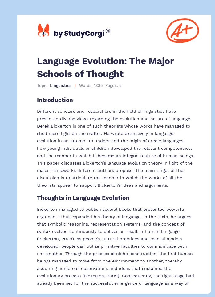 Language Evolution: The Major Schools of Thought. Page 1