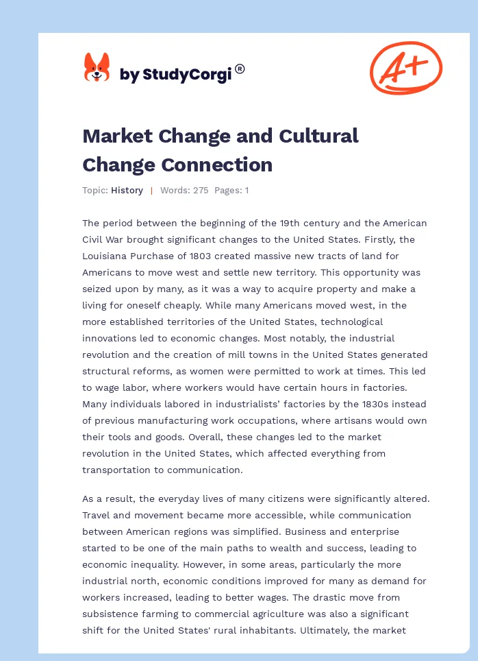 Market Change and Cultural Change Connection. Page 1