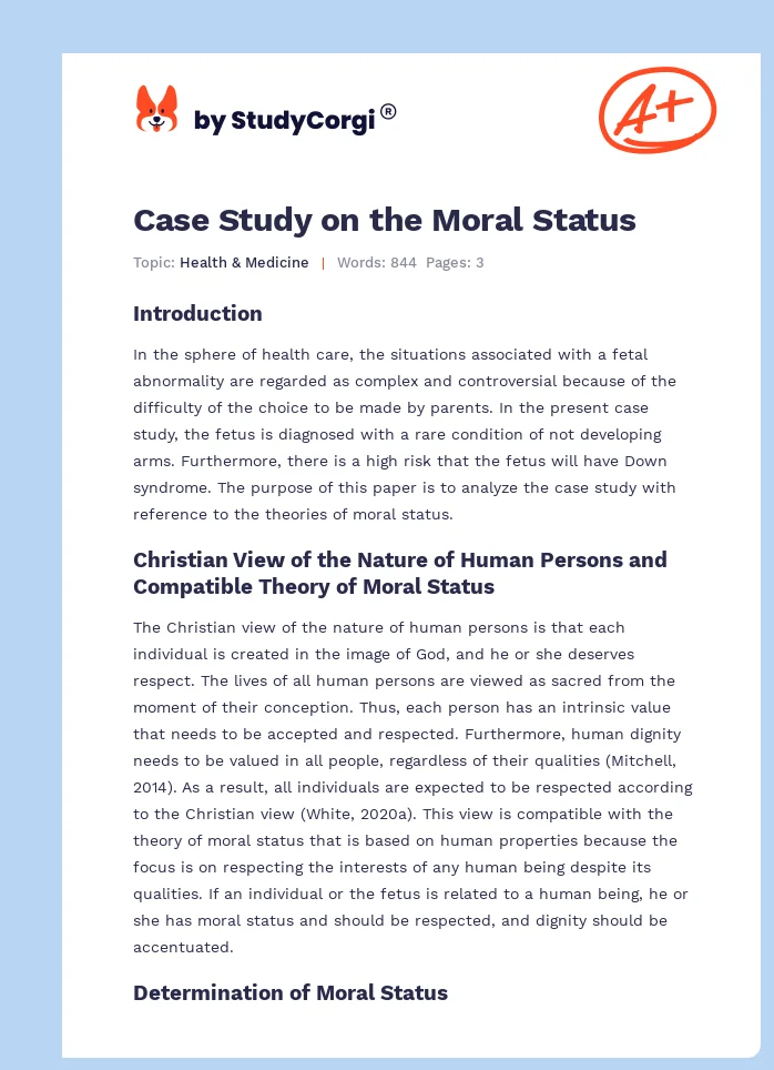 Case Study on the Moral Status. Page 1