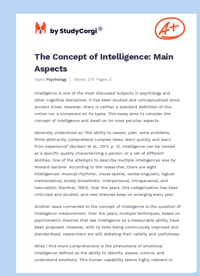 The Concept of Intelligence: Main Aspects. Page 1