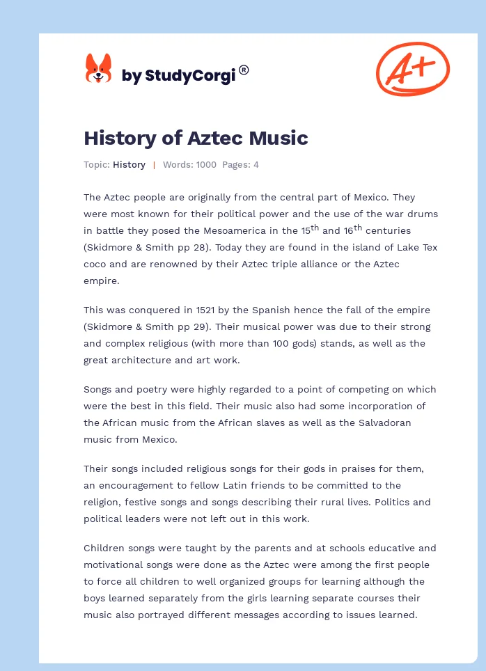 History of Aztec Music. Page 1