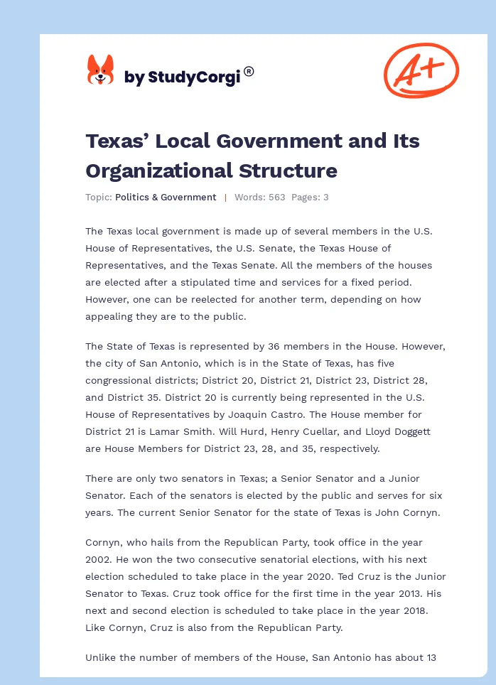 Texas’ Local Government and Its Organizational Structure. Page 1