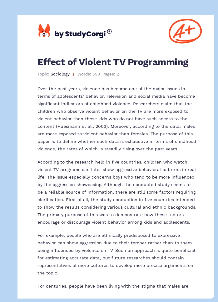 Effect of Violent TV Programming. Page 1
