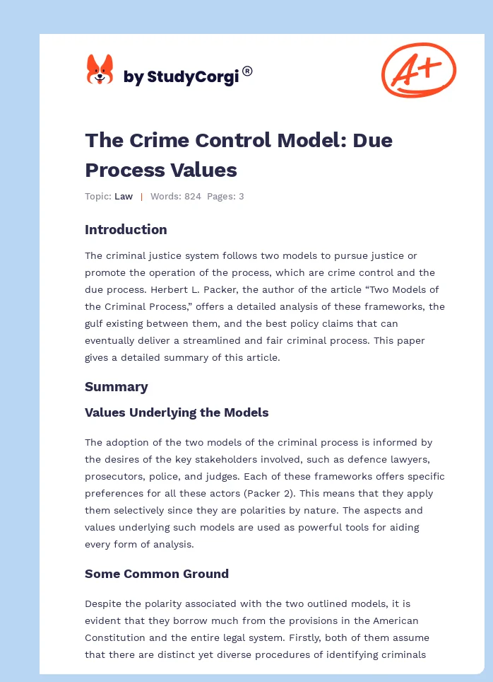The Crime Control Model: Due Process Values. Page 1