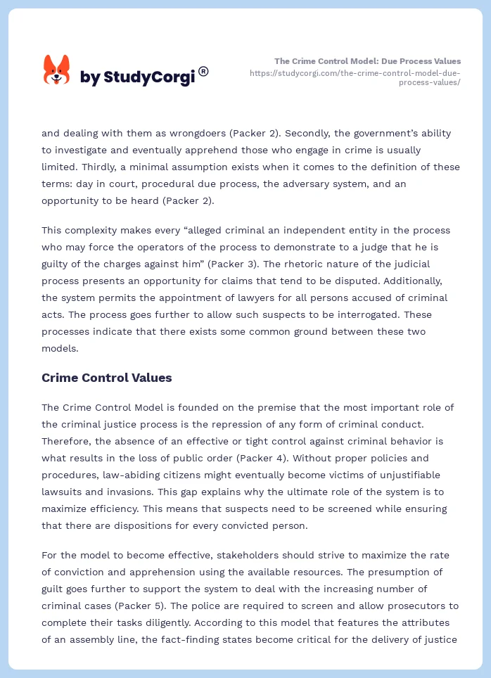 The Crime Control Model: Due Process Values. Page 2
