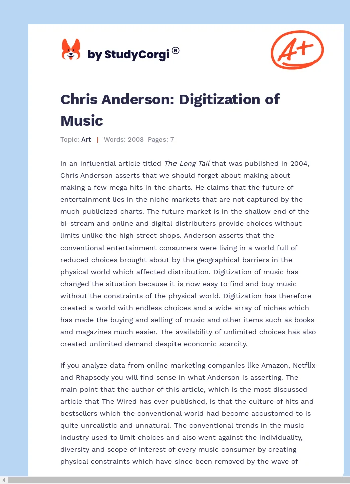 Chris Anderson: Digitization of Music. Page 1