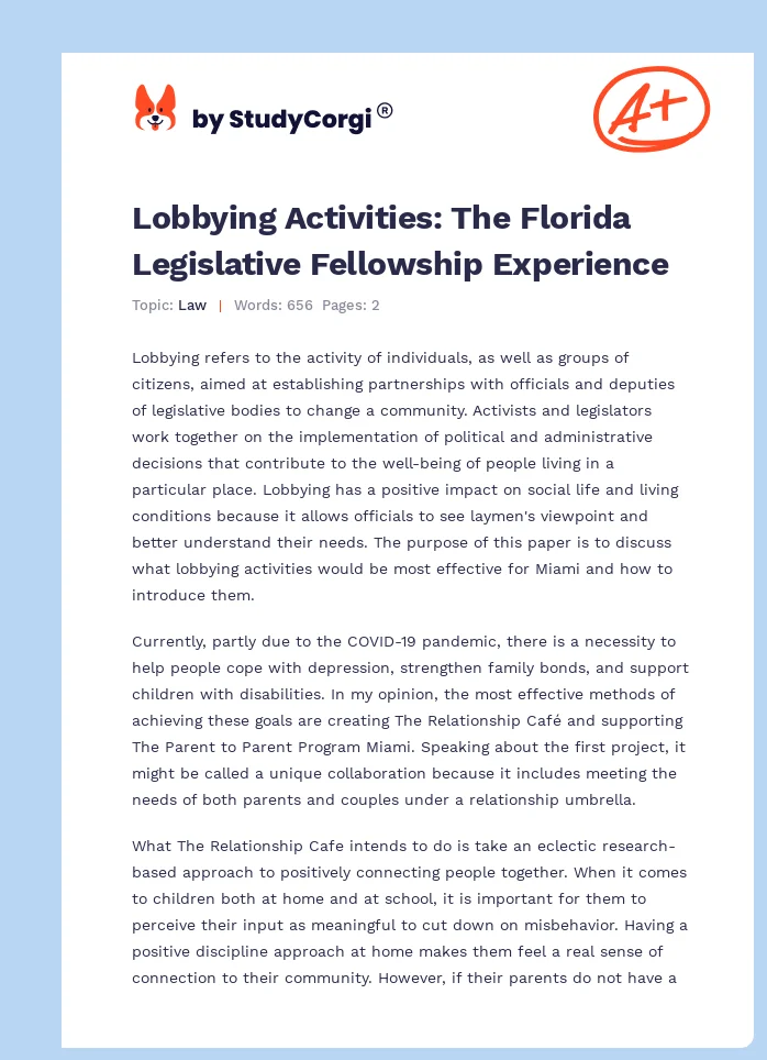 Lobbying Activities: The Florida Legislative Fellowship Experience. Page 1