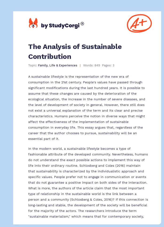 The Analysis of Sustainable Contribution. Page 1