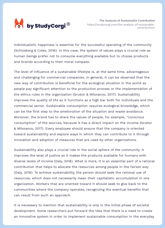 The Analysis of Sustainable Contribution. Page 2