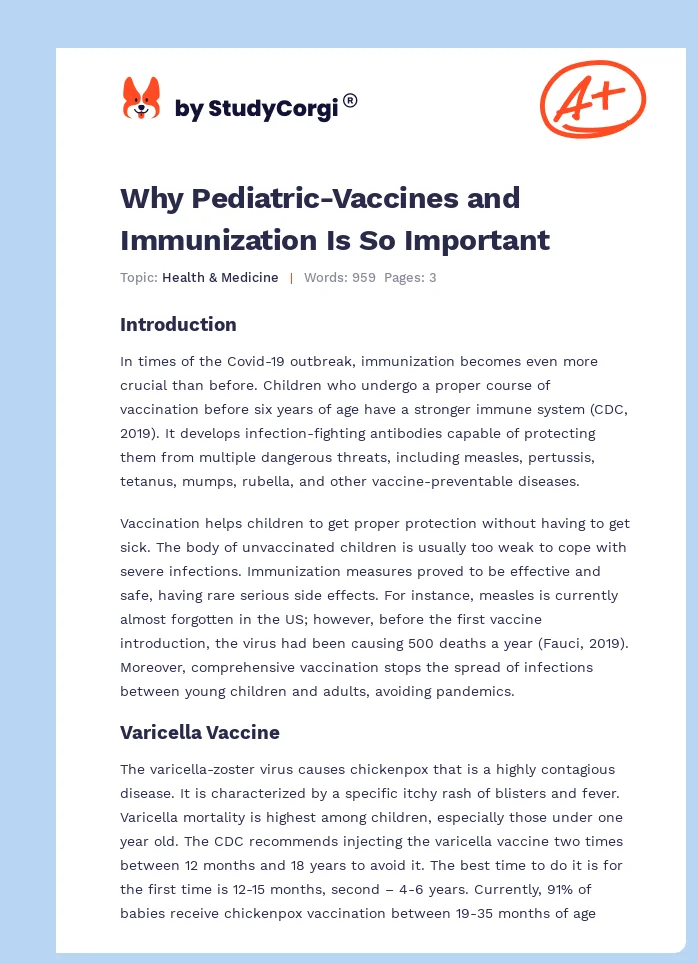 Why Pediatric-Vaccines and Immunization Is So Important. Page 1