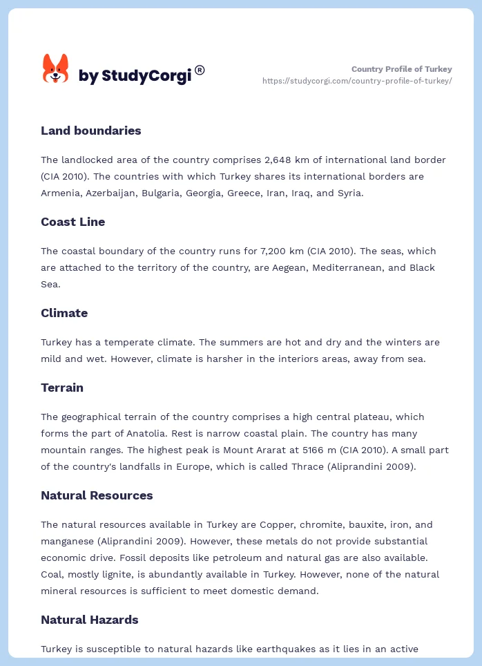 Country Profile of Turkey. Page 2