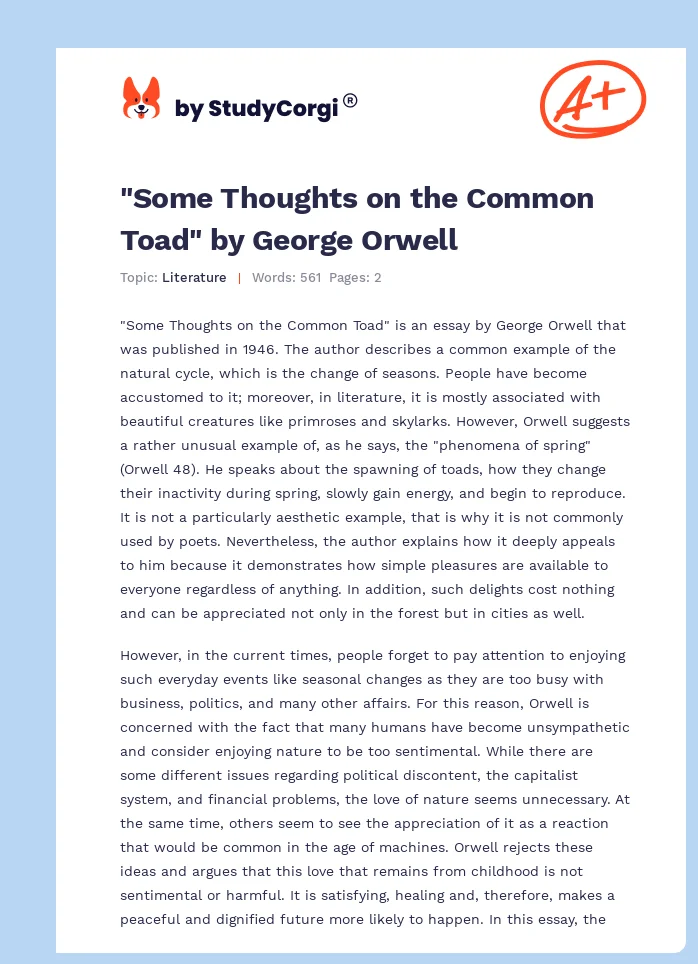 "Some Thoughts on the Common Toad" by George Orwell. Page 1