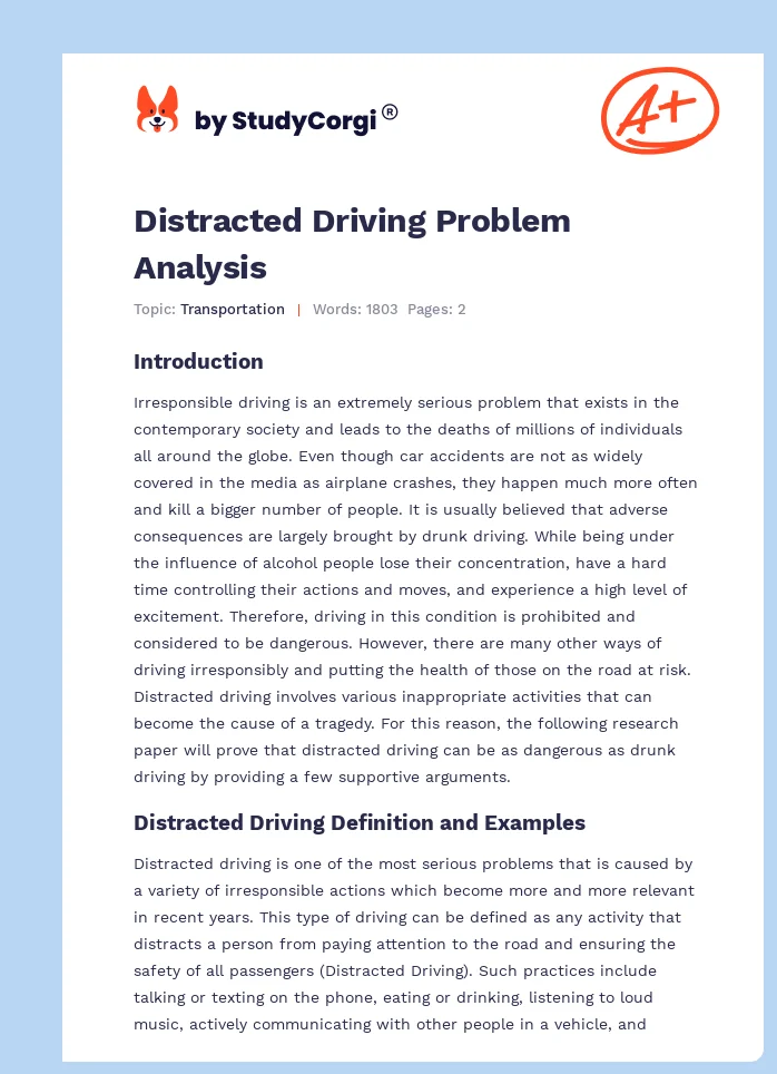 Distracted Driving Problem Analysis. Page 1