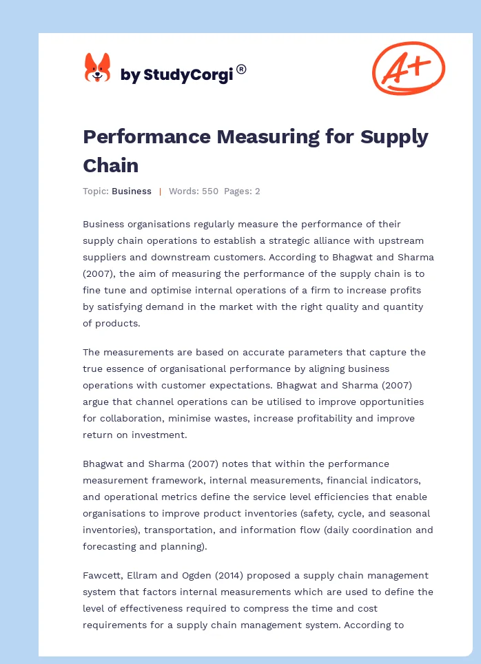 Performance Measuring for Supply Chain. Page 1
