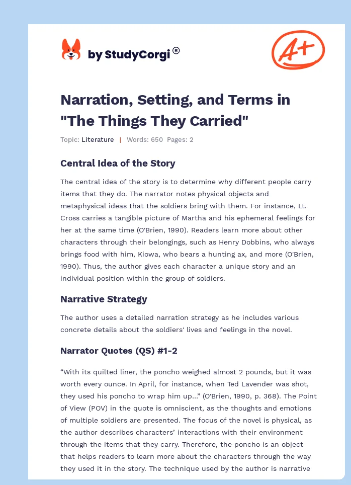 Narration, Setting, and Terms in "The Things They Carried". Page 1
