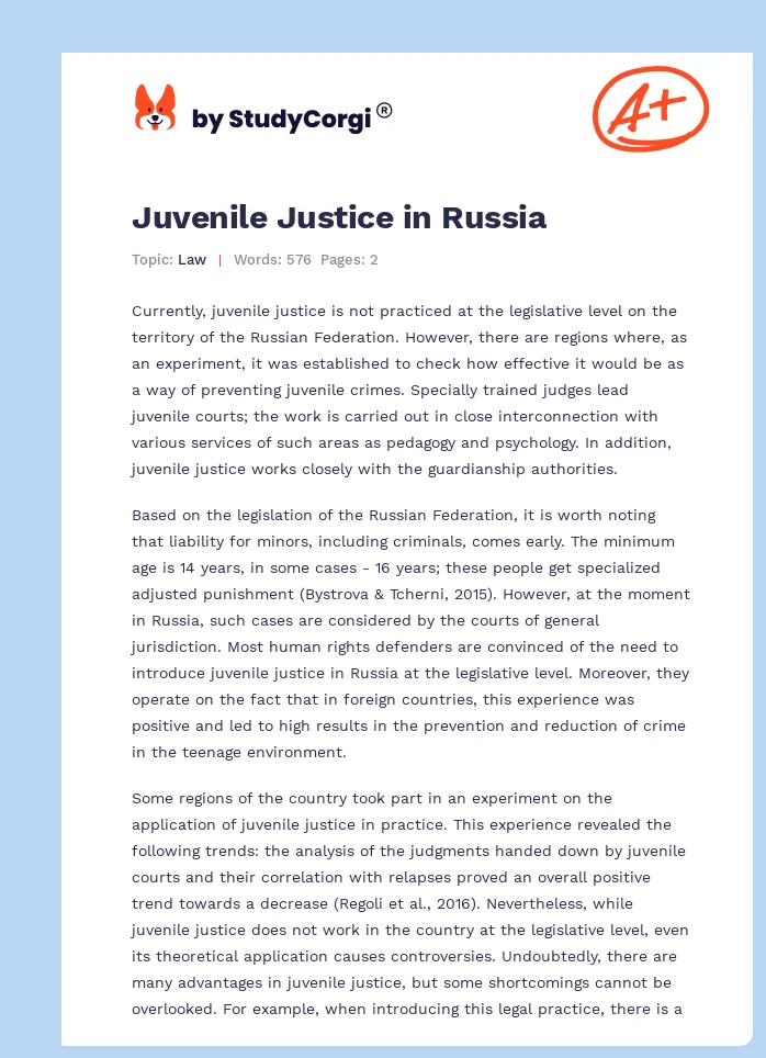 Juvenile Justice in Russia. Page 1