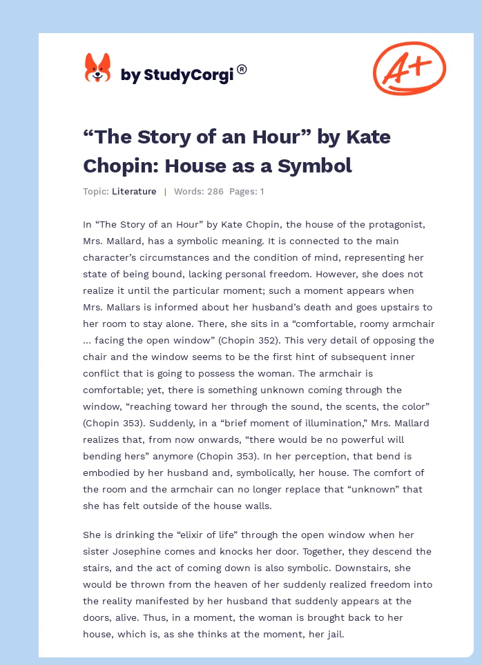 “The Story of an Hour” by Kate Chopin: House as a Symbol. Page 1