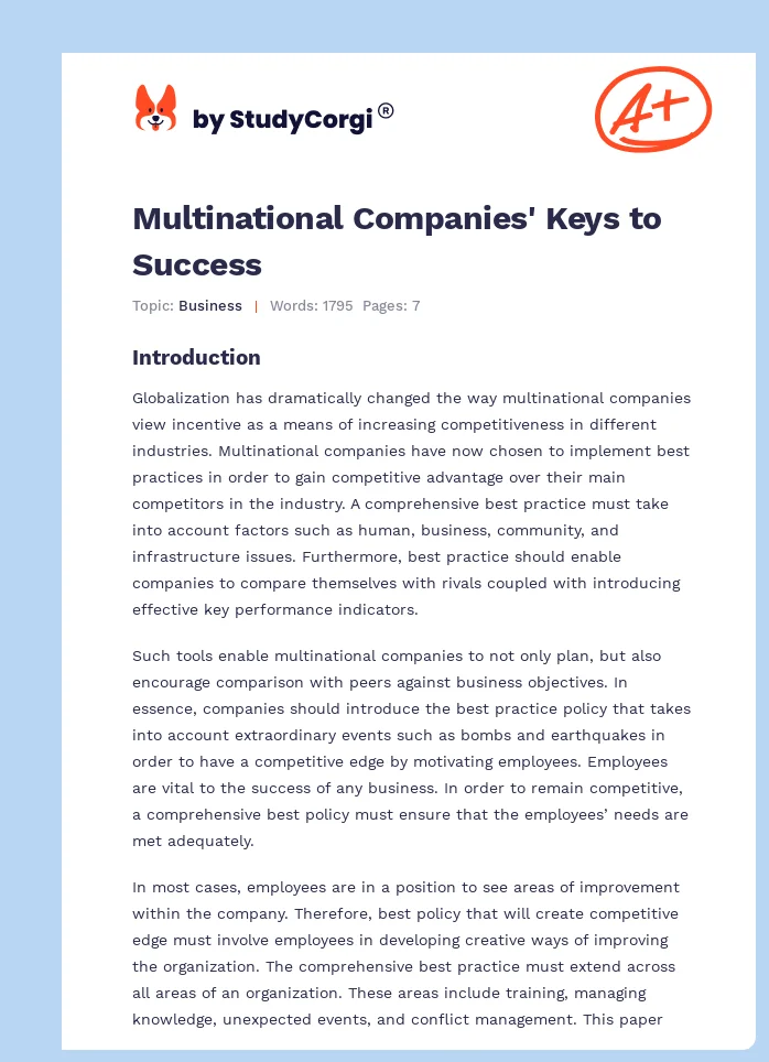 Multinational Companies' Keys to Success. Page 1