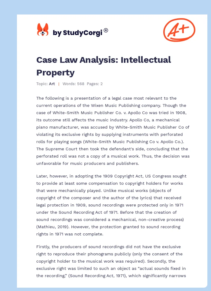 Case Law Analysis: Intellectual Property. Page 1