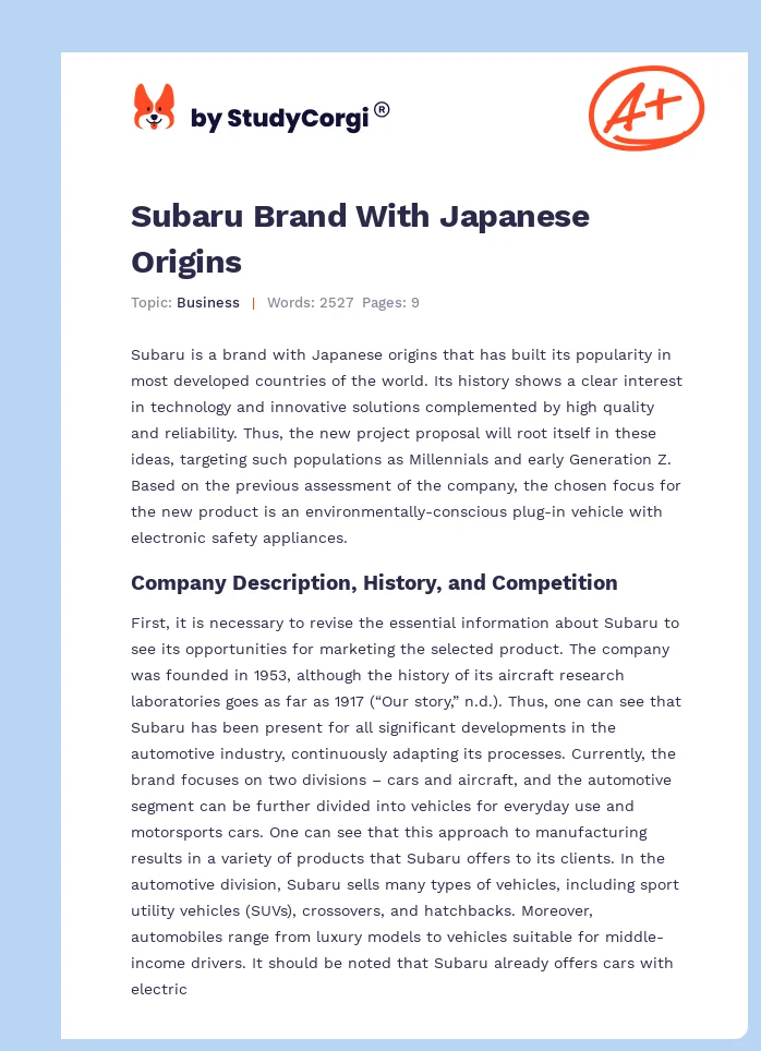 Subaru Brand With Japanese Origins. Page 1
