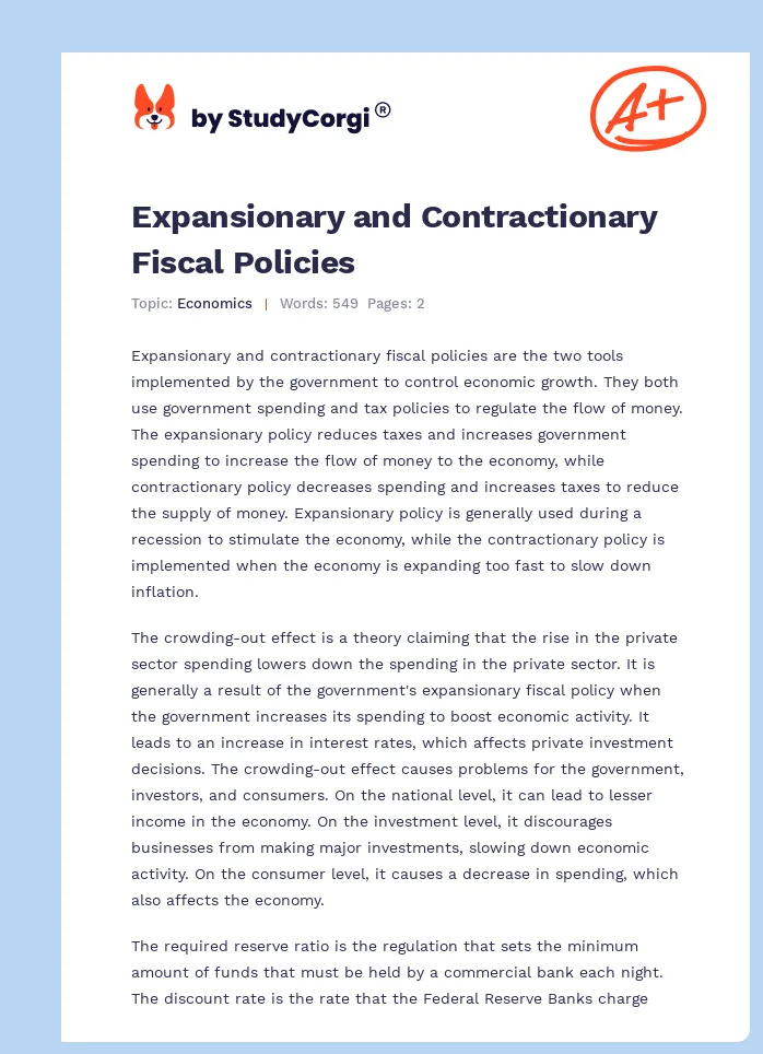 Expansionary and Contractionary Fiscal Policies. Page 1