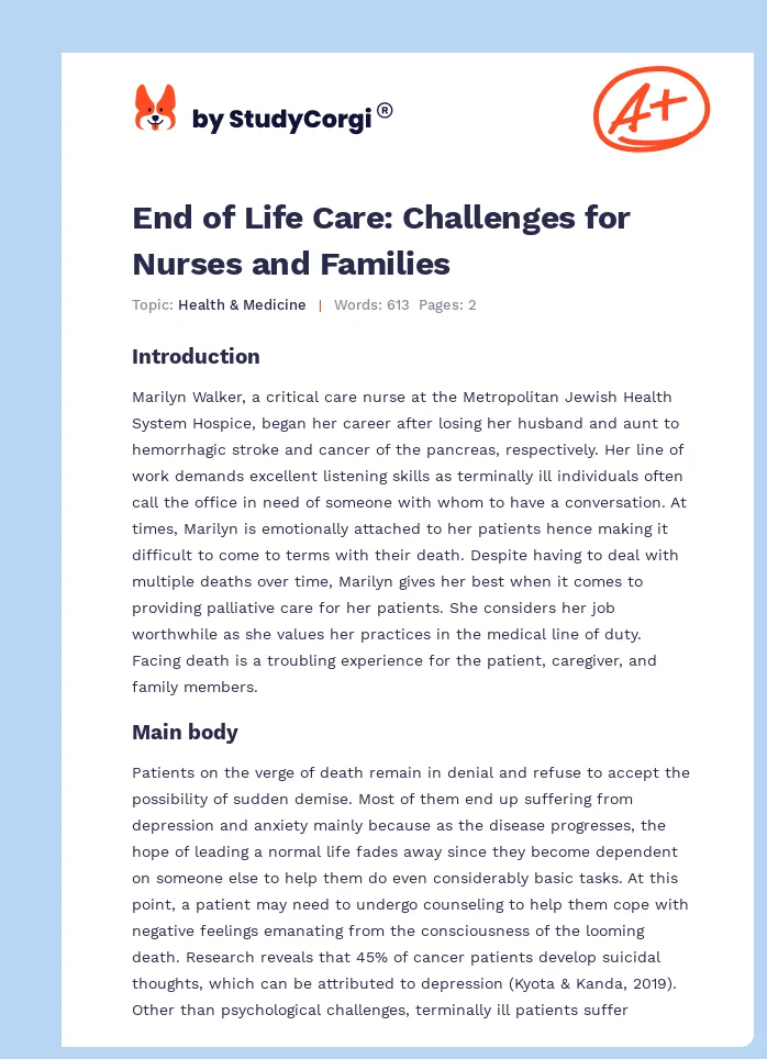 End of Life Care: Challenges for Nurses and Families. Page 1