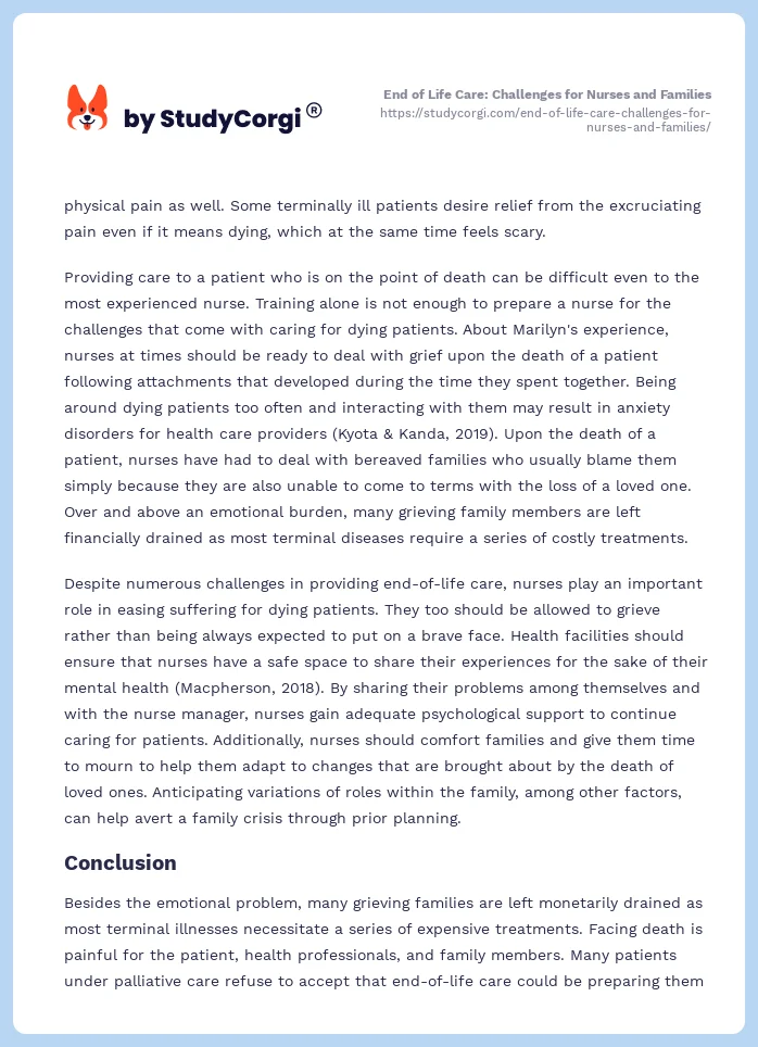 End of Life Care: Challenges for Nurses and Families. Page 2