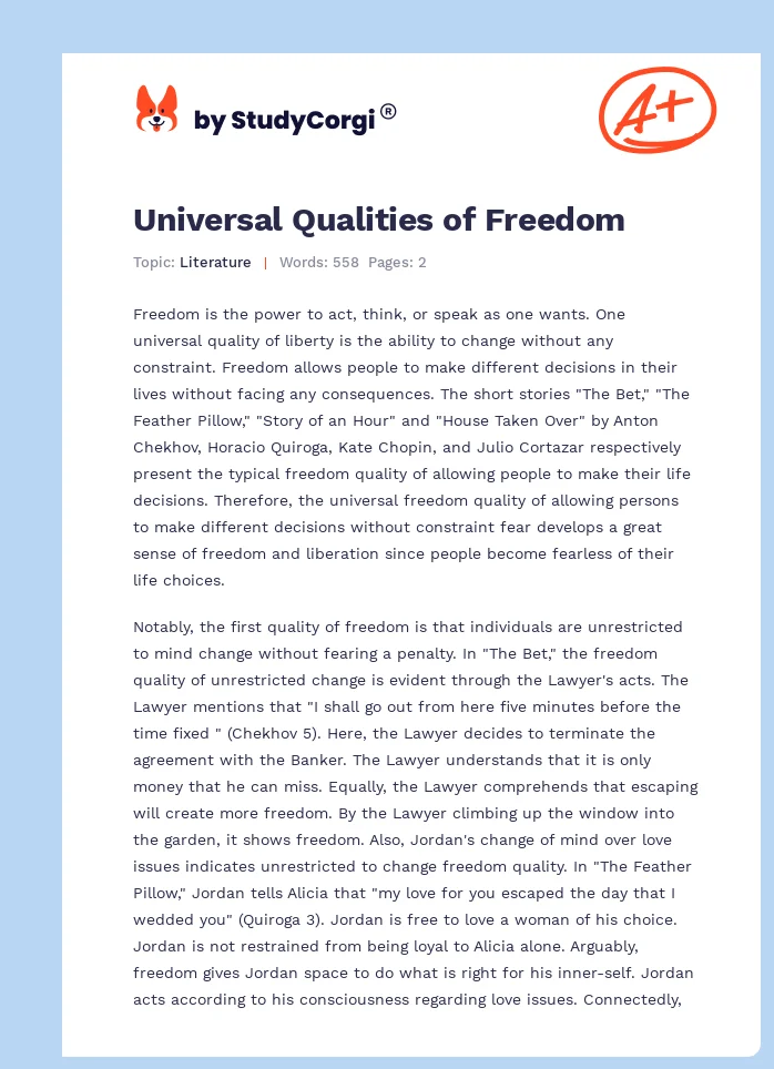 Universal Qualities of Freedom. Page 1