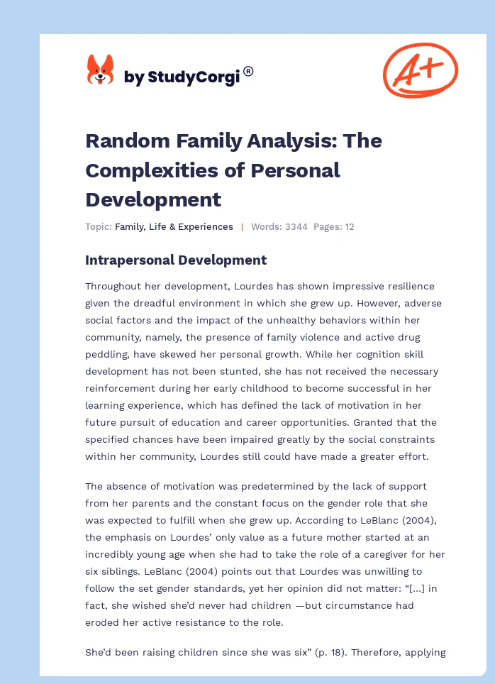 Random Family Analysis: The Complexities of Personal Development. Page 1