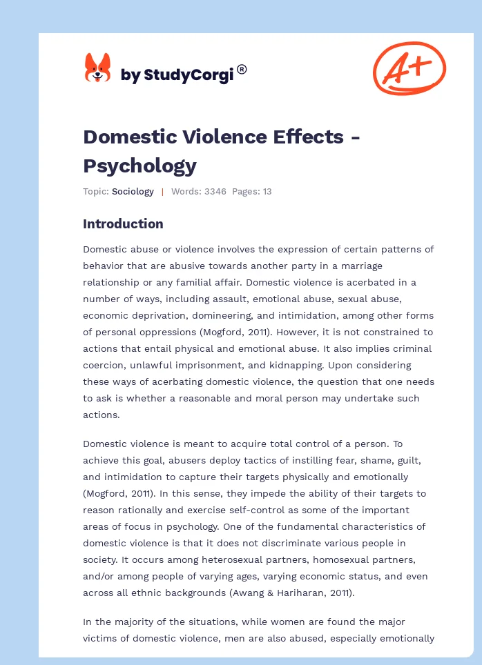Domestic Violence Effects - Psychology. Page 1