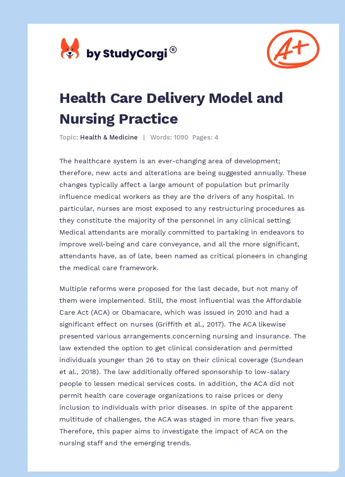 Health Care Delivery Model and Nursing Practice. Page 1