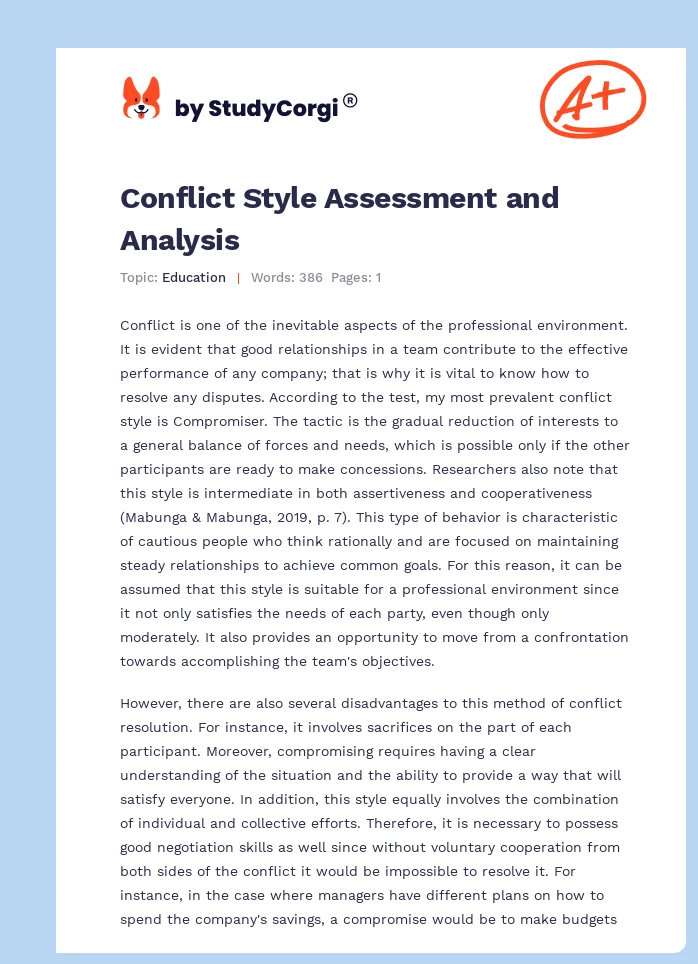 Conflict Style Assessment and Analysis. Page 1