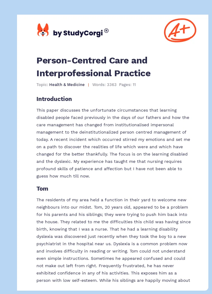 Person-Centred Care and Interprofessional Practice. Page 1