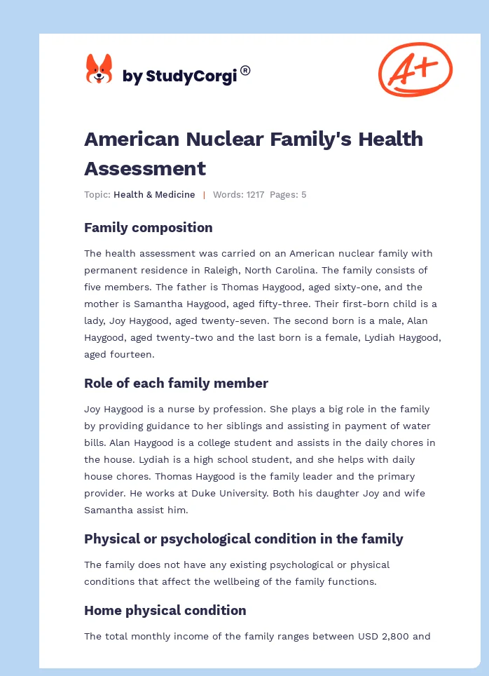 American Nuclear Family's Health Assessment. Page 1