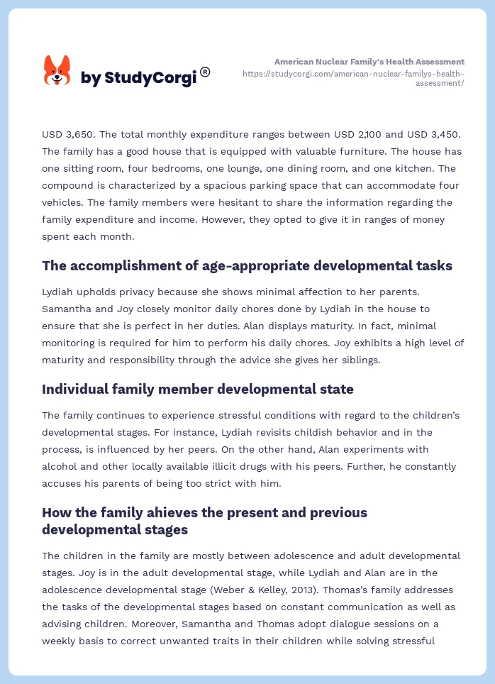 American Nuclear Family's Health Assessment. Page 2