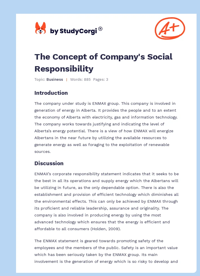 The Concept of Company's Social Responsibility. Page 1