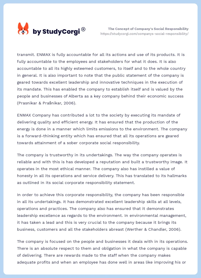 The Concept of Company's Social Responsibility. Page 2