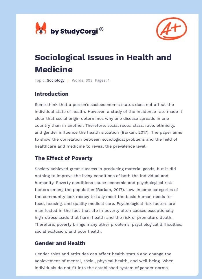 Sociological Issues in Health and Medicine. Page 1