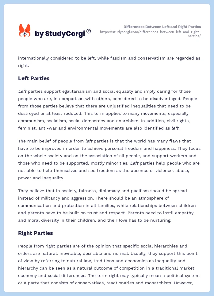 Differences Between Left and Right Parties. Page 2
