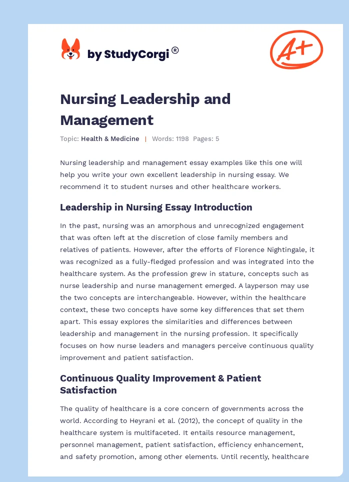 Nursing Leadership and Management. Page 1