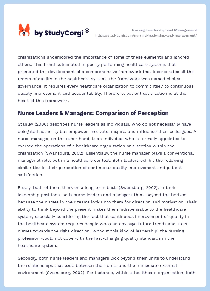 leadership in nursing essay sample