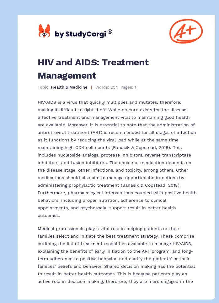 HIV and AIDS: Treatment Management. Page 1