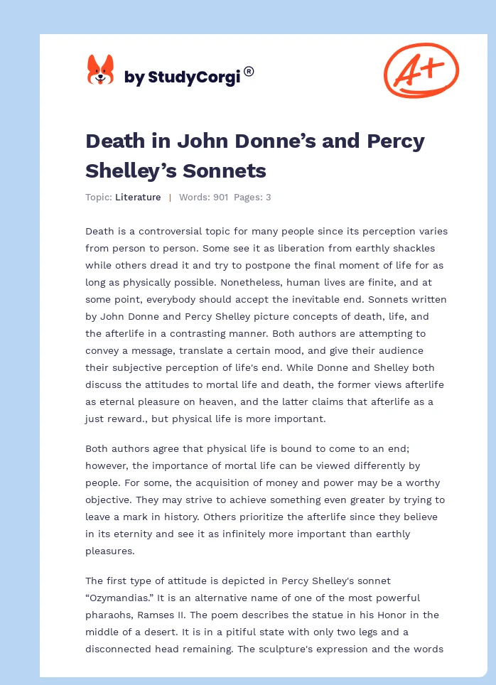 Death in John Donne’s and Percy Shelley’s Sonnets. Page 1