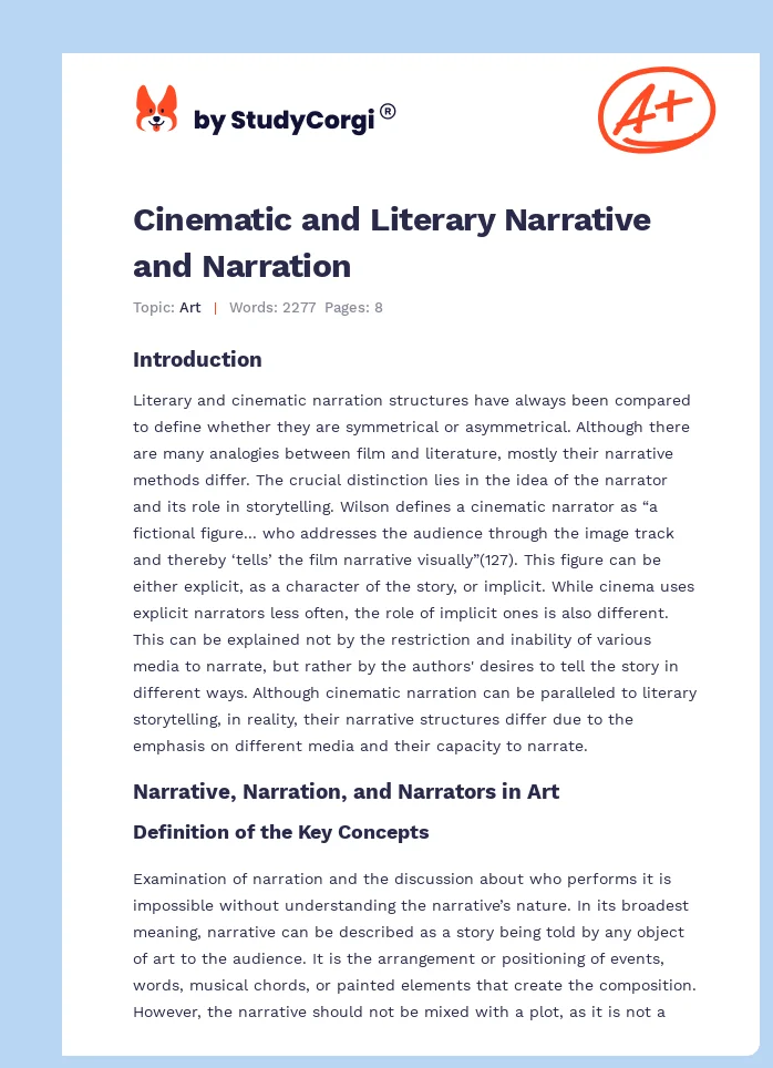 Cinematic and Literary Narrative and Narration. Page 1