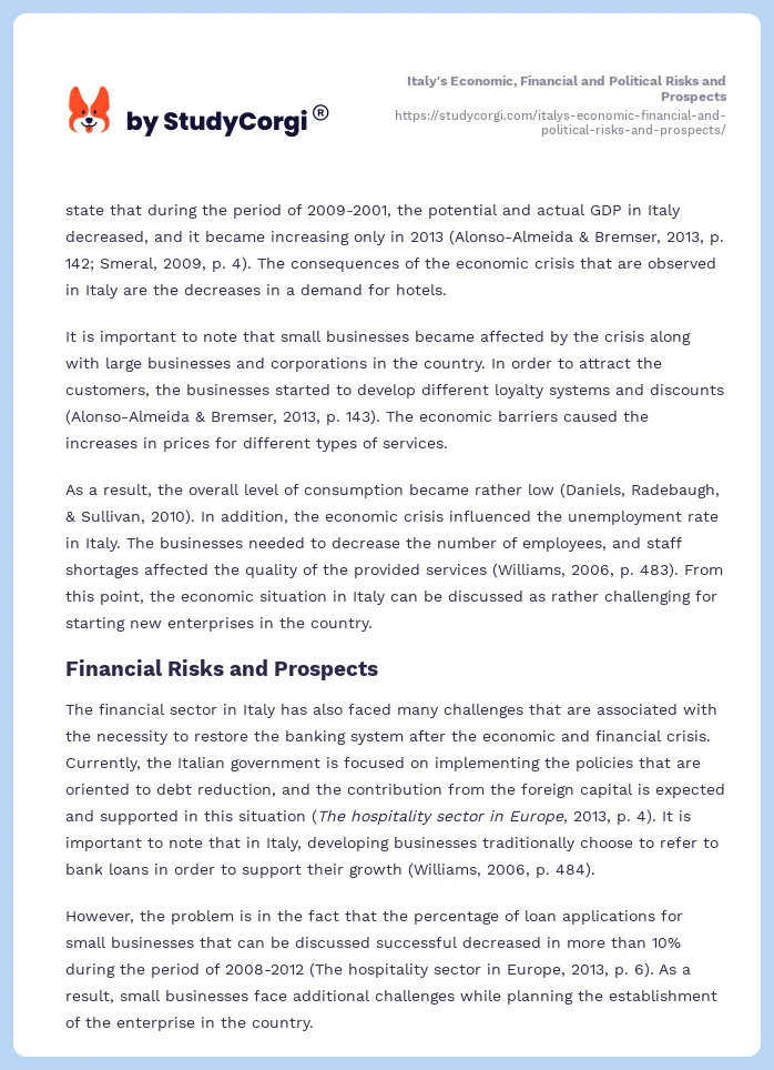 Italy's Economic, Financial and Political Risks and Prospects. Page 2