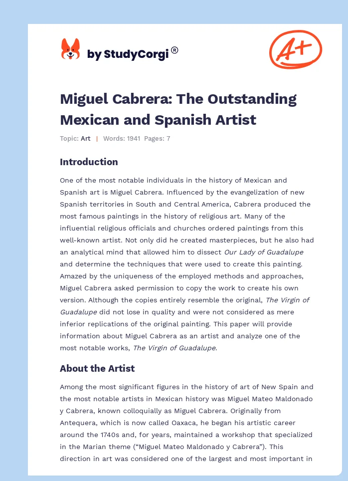 Miguel Cabrera: The Outstanding Mexican and Spanish Artist. Page 1
